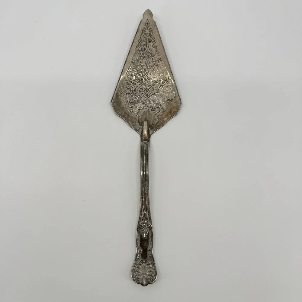 Vtg Antique Silverplate Pie Cake Server Ornate Engraved Dessert Serving Utensil